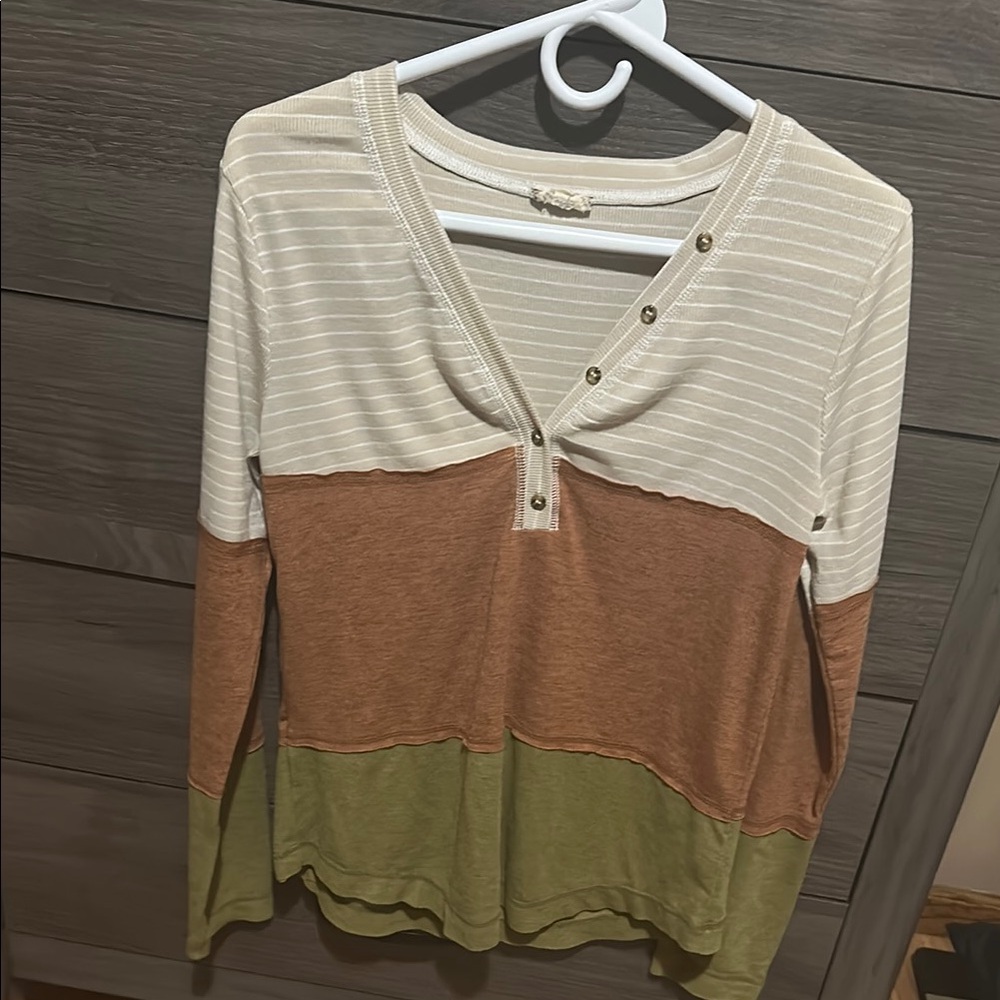 Striped V-Neck Buttoned Women's Top
